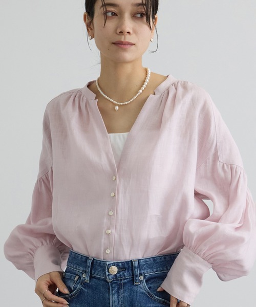 ブラウス シャツ リネンスキッパーギャザーブラウス / GENTLE LINEN 新色追加 レディースの画像