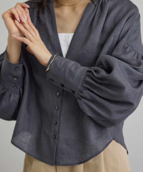 ブラウス シャツ リネンスキッパーギャザーブラウス / GENTLE LINEN 新色追加 レディースの画像