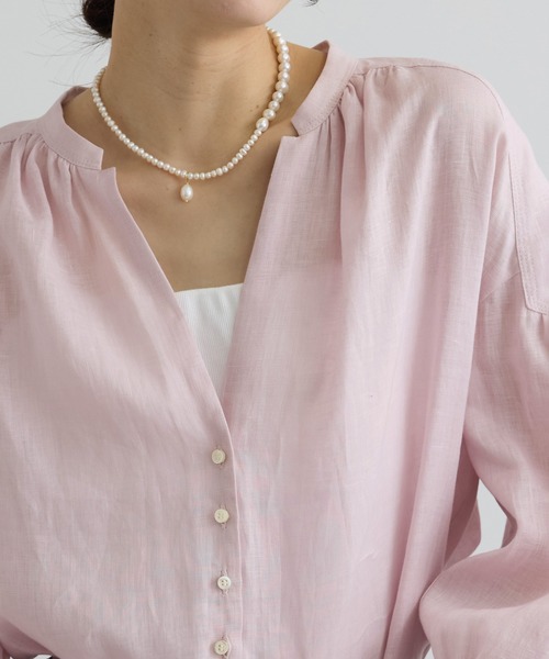 ブラウス シャツ リネンスキッパーギャザーブラウス / GENTLE LINEN 新色追加 レディースの画像