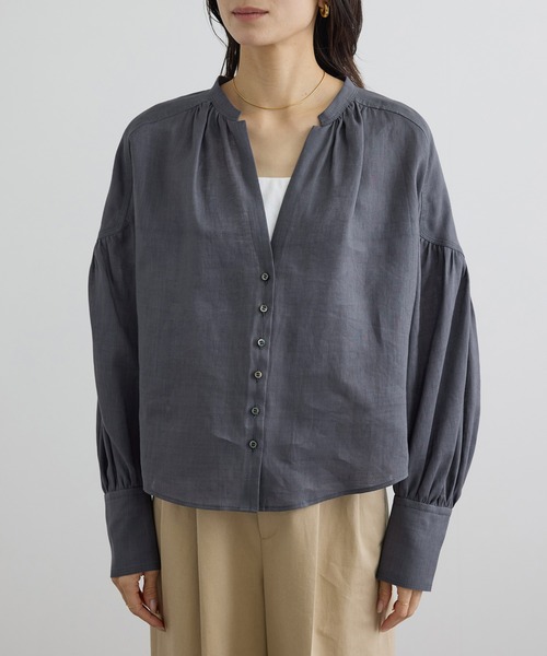 ブラウス シャツ リネンスキッパーギャザーブラウス / GENTLE LINEN 新色追加 レディースの画像