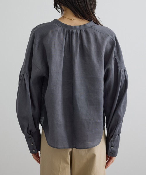 ブラウス シャツ リネンスキッパーギャザーブラウス / GENTLE LINEN 新色追加 レディースの画像