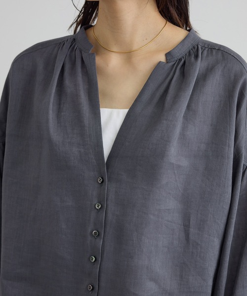 ブラウス シャツ リネンスキッパーギャザーブラウス / GENTLE LINEN 新色追加 レディースの画像