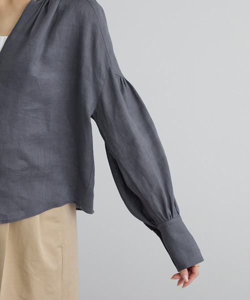 ブラウス シャツ リネンスキッパーギャザーブラウス / GENTLE LINEN 新色追加 レディースの画像