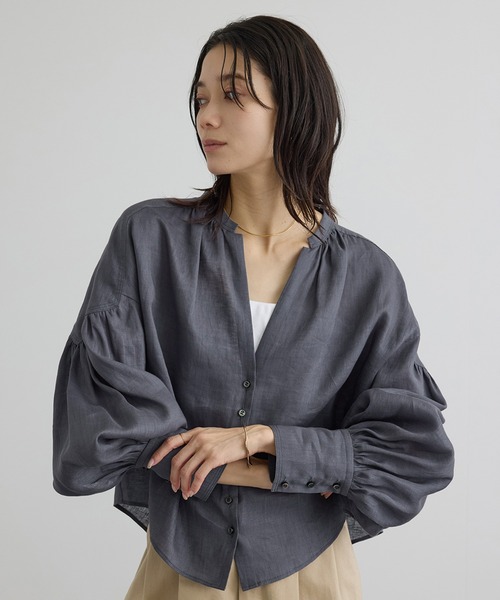 ブラウス シャツ リネンスキッパーギャザーブラウス / GENTLE LINEN 新色追加 レディースの画像