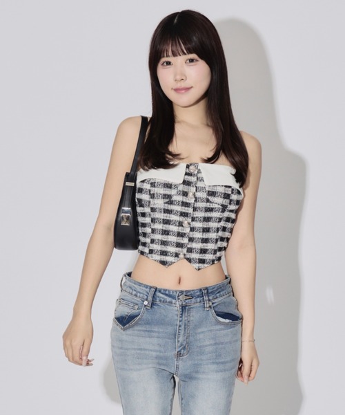 ALLuRing ChaRm チューブトップ ベアトップ Tweed-style Block Check