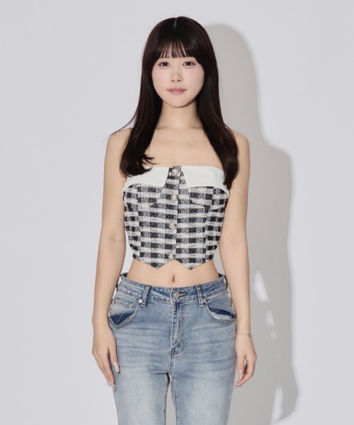 ALLuRing ChaRm チューブトップ ベアトップ Tweed-style Block Check