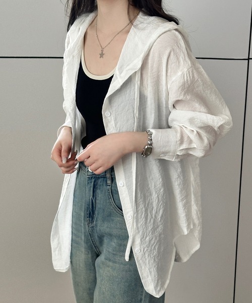 DAY CLOSET ブラウス シャツ 「袖アレンジ可/フード＆調節紐付き」長袖 