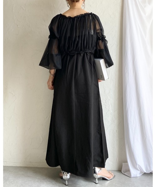 23区ワンピースドレス(黒)+ラメ入りシアーボレロ付き✨ She's Closet パーティードレス ワンピース チュールシアー ボレロ