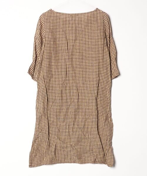 「fog linen work」 チェック柄半袖ワンピース - ブラウン レディース_画像2