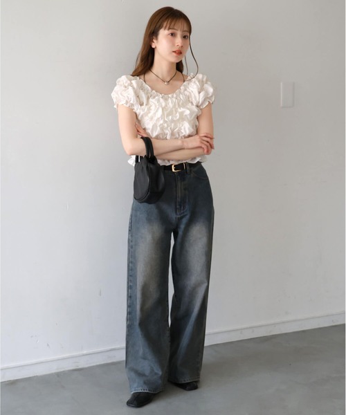 t⭐︎2枚組半袖ブラウス長袖トップス tiptop（ティップトップ） ブラウス シャツ 半袖 ランダムシャーリング