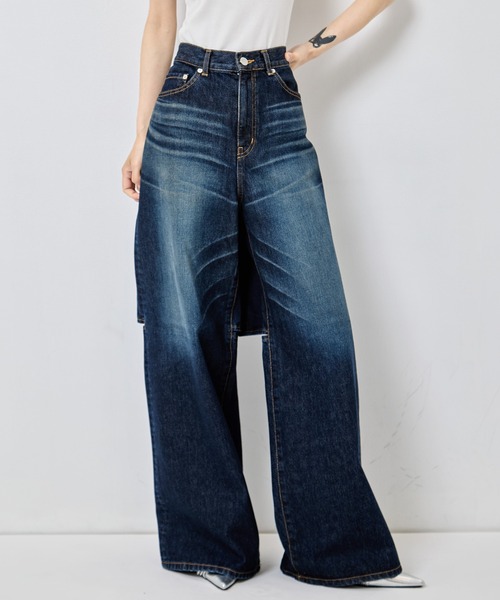 ワイドパンツ ジーンズ デニム デニムパンツ レディースの画像