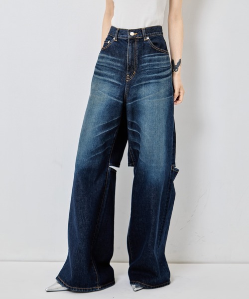 ワイドパンツ ジーンズ デニム デニムパンツ レディースの画像