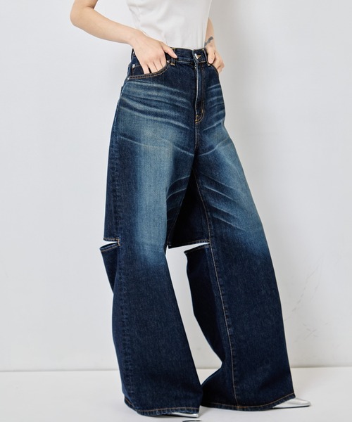 ワイドパンツ ジーンズ デニム デニムパンツ レディースの画像