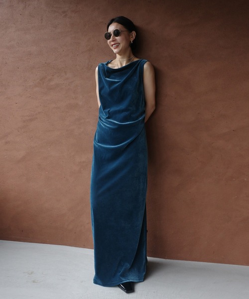 Ameri（アメリ） パーティードレス ドレス DRAPE CURVE VELOUR DRESS
