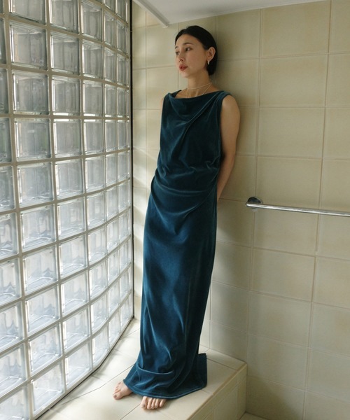 Ameri（アメリ） パーティードレス ドレス DRAPE CURVE VELOUR DRESS