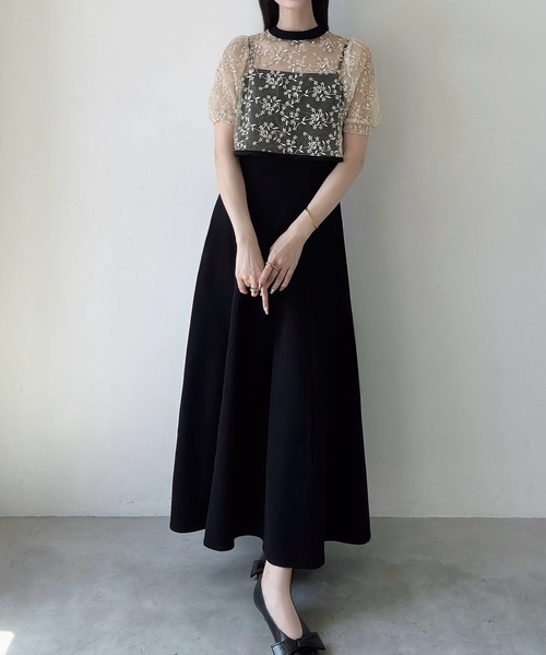 「Meiru」 コンビワンピース MEDIUM チャコール レディース_画像2