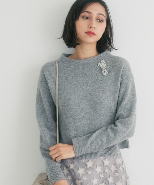 美品♡2023年♡アナイ ウールカシミヤ リボンビジュープルオーバー ニット S ANAYI（アナイ）の「ウールカシミヤビジュー プルオーバー