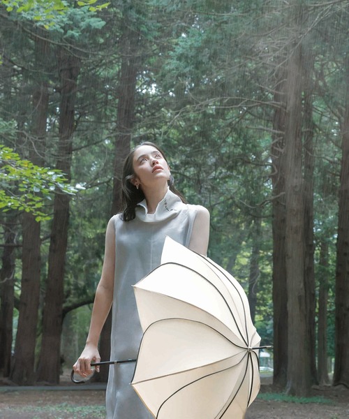 バーバリ晴雨兼用日傘（UVカット） 傘 「because」バイカラーパイピングはなびら長傘 晴雨兼用 雨傘
