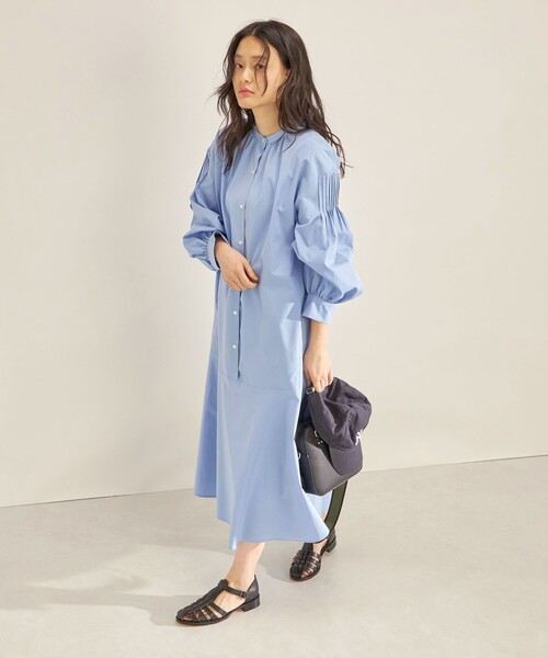 ▼シップス　バンドカラーロングワンピース SHIPS（シップス） ワンピース 「手洗い可能」GIZA スーピマ 綿