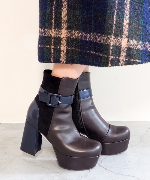 by あしながおじさん 厚底 チャンキーヒールブーツ 8710541 美脚 ショートブーツ ブーツ 秋冬 靴 byあしながおじさん ブーツ 厚底チャンキーヒールブーツ 8710541