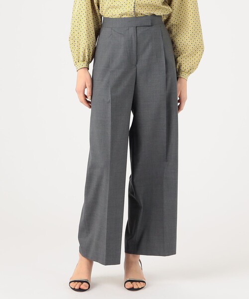 ストレッチフェイクウールセンタープレスワイドパンツ