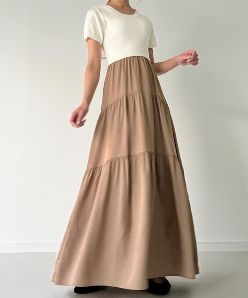 ワンピース ニットドッキングティアードワンピース レディース  