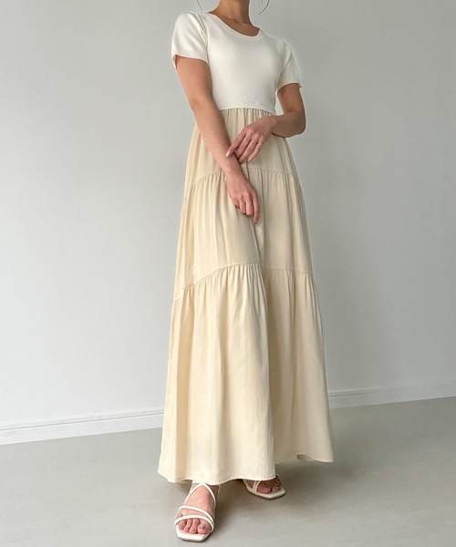 ワンピース ニットドッキングティアードワンピース レディース  