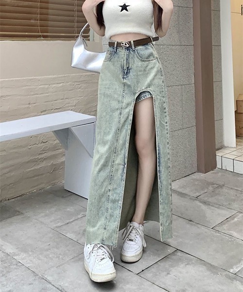 gossip!ロサンゼルス デニムスカート Y2K スリットデニムスカート