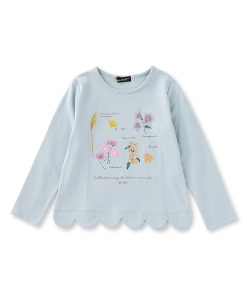 BeBe（ベベ） tシャツ ボタニカルフラワー柄スカラップ長袖Tシャツ(80