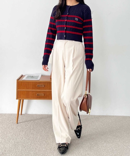 kolor ボーダー カーディガン size 3 navy white 小さいサイズ ボーダーニットカーディガン 低身長さん・小柄女性