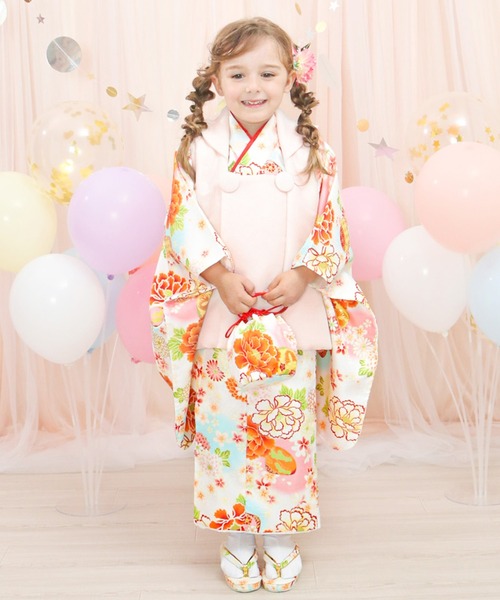 【美品】七五三　３歳　９点セット KYOETSU 【豪華安心9点フルセット】七五三 着物 3歳 女の子 被布