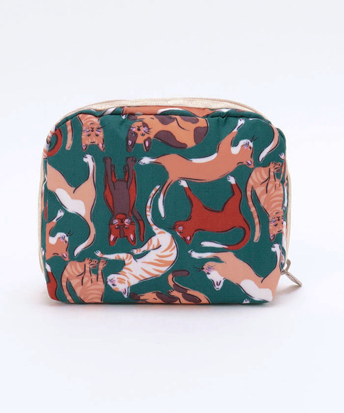 LeSportsac ポーチ SQUARE COSMETIC キュリアスキャッツグリーン