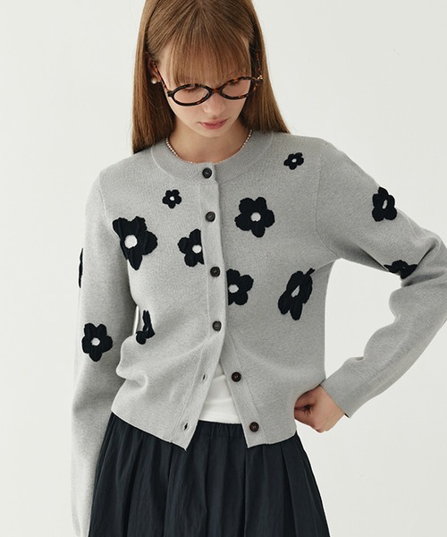 カーディガン 3Dフラワープリント ニットカーディガン FQ24S139「Fano  