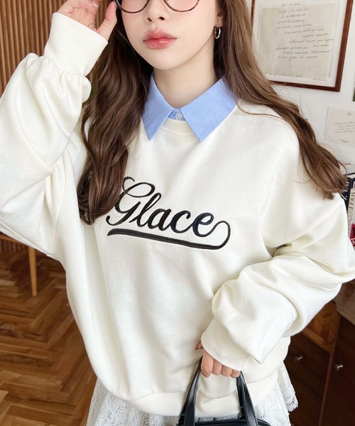 moment+ トレーナー スウェット 裏毛ロゴ刺繍スウェットプルオーバー