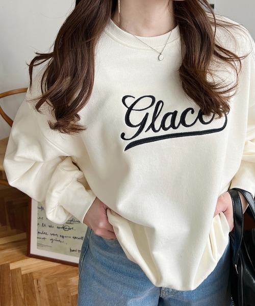 moment+ トレーナー スウェット 裏毛ロゴ刺繍スウェットプルオーバー