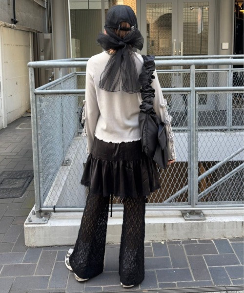 パンツ SATIN GATHER SKIRT LAYERED パンツ レディース ストライプ