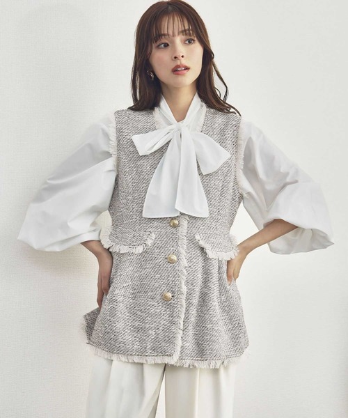 ブルマリン ベスト ジレ ロング リボン フリンジ リーフ 40 M ベージュ ブルマリン ベスト ジレ ロング リボン フリンジ リーフ 40 M ベージュ