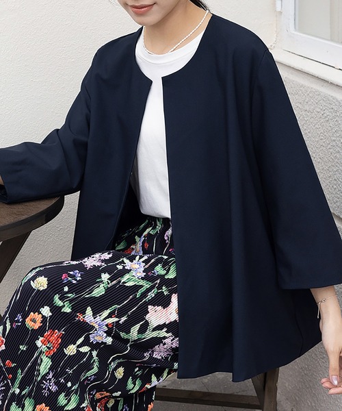 ジャケット ノーカラージャケット 入学式 卒業式 ラウンドネック