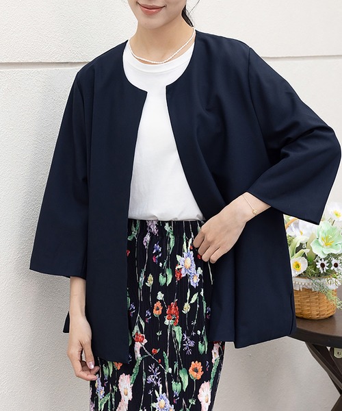 ジャケット ノーカラージャケット 入学式 卒業式 ラウンドネック