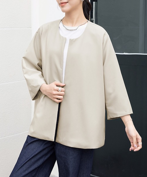 ジャケット ノーカラージャケット 入学式 卒業式 ラウンドネック