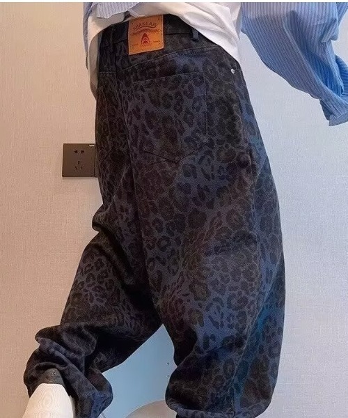 新品 バギーデニム 豹柄 ヒョウ柄 ワイドパンツ y2k ストリート