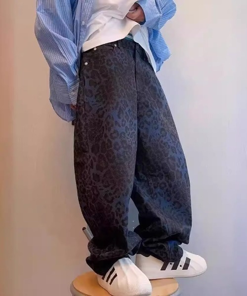 link lot ジーンズ レオパード柄 ルーズシルエットワイドデニムパンツ