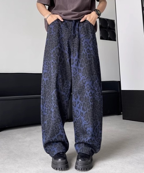 新品 バギーデニム 豹柄 ヒョウ柄 ワイドパンツ y2k ストリート