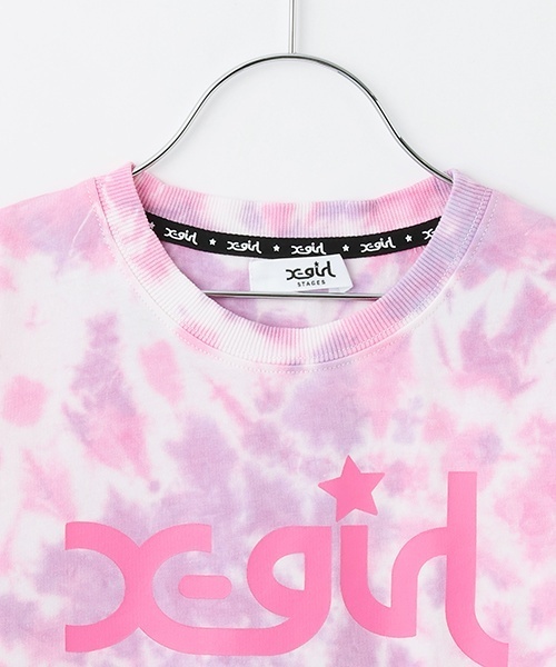 X-girl Stages tシャツ ロゴプリント手染めタイダイ半袖Tシャツ