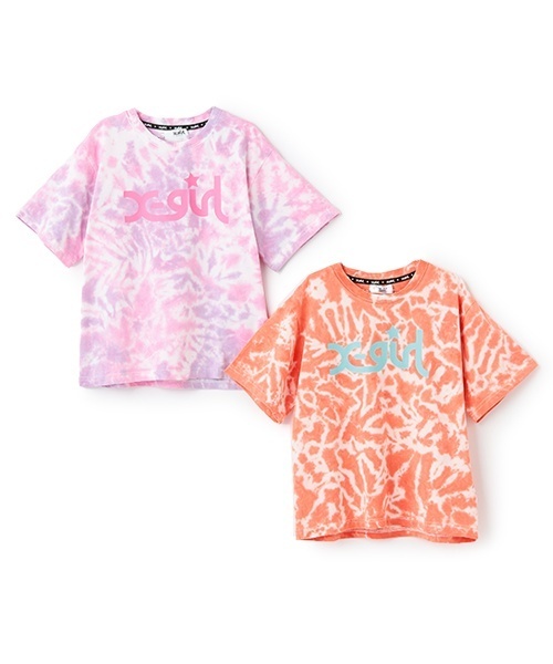 X-girl Stages tシャツ ロゴプリント手染めタイダイ半袖Tシャツ