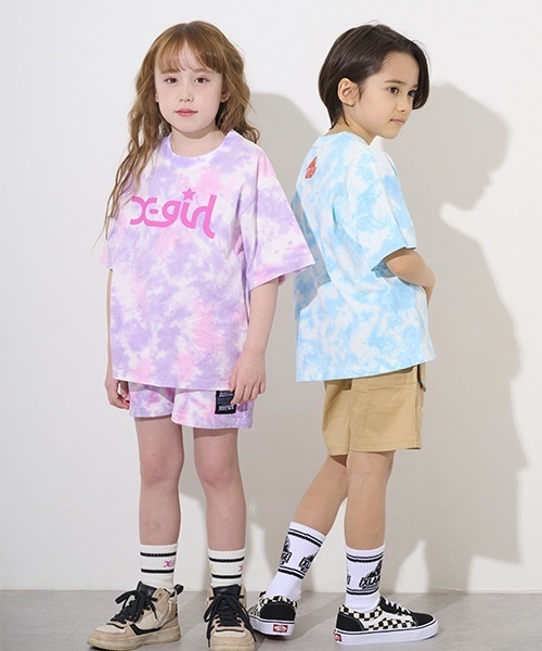 X-girl Stages tシャツ ロゴプリント手染めタイダイ半袖Tシャツ