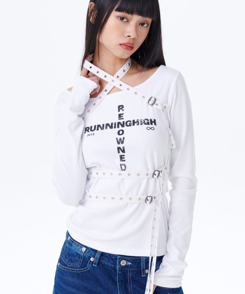 tシャツ A'GEM/9 × .kom 「runningHIGH/ランニングハイ」 BELTED SLIM L/S TEE/ベルトスリム長袖カットソー