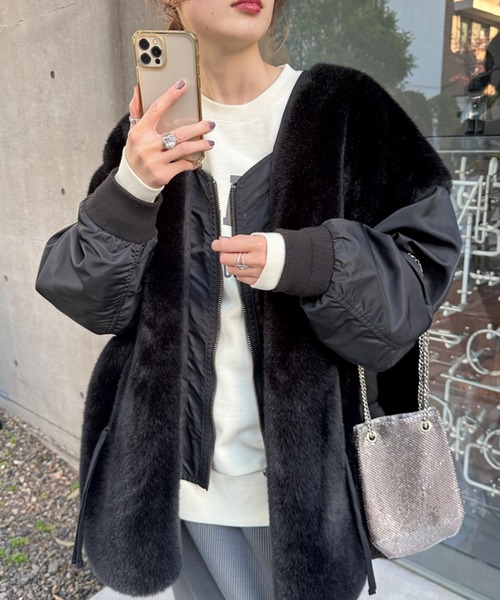 etsinta エシンタ　美品　ファー切替ジャケット　ブラック etsinta（エシンタ） ブルゾン ONE SIZE ブラック レディース