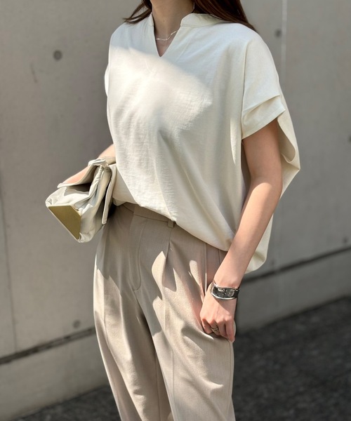 tシャツ キーネックプルオーバー レディース セール】ポロキーネックニットプルオーバー（Tシャツ/カットソー
