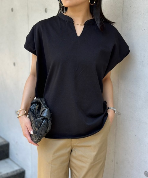 tシャツ キーネックプルオーバー レディース Emma Taylor tシャツ ライトダンボールジップキーネックドルマン